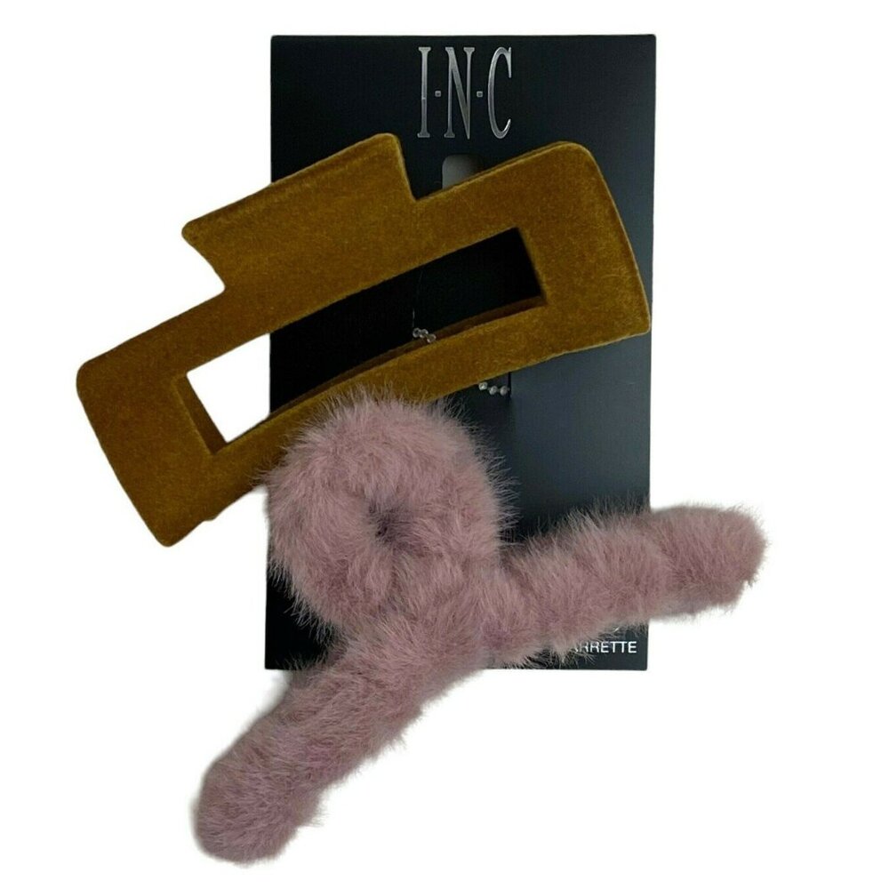 Fuzzy Hair Claw Clips Faux Fur and Velveteen Pink and Brown 2-Pack 4 Inch